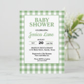 Gingham groene geruite babyshower uitnodiging (Staand voorkant)