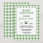 Gingham groene geruite babyshower uitnodiging (Voorkant / Achterkant)