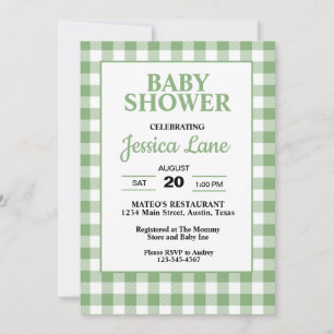 Gingham groene geruite babyshower uitnodiging