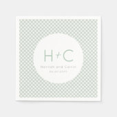 Gingham groene initialen bruiloft repetitie servet (Voorkant)