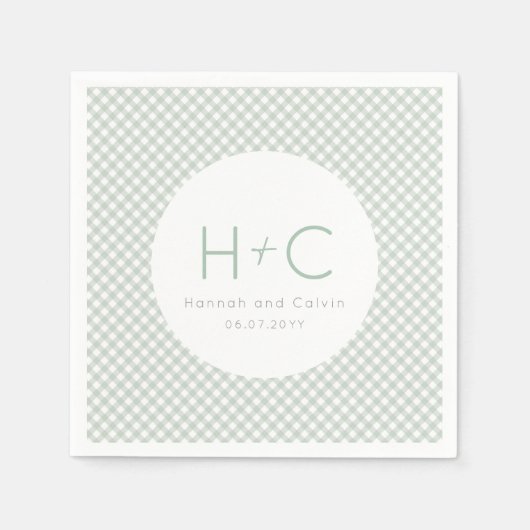 Gingham groene initialen bruiloft repetitie servet (Voorkant)