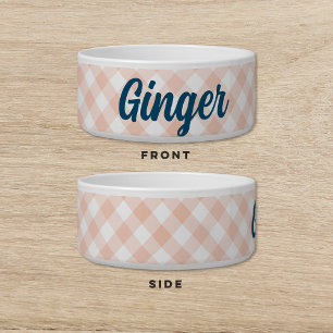Gingham Groene Roze Hond Kat Pet Bowl Voerbakje