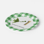 Gingham, Groene Vis & Ballon 1e Verjaardag Papieren Bordje (Gekanteld)