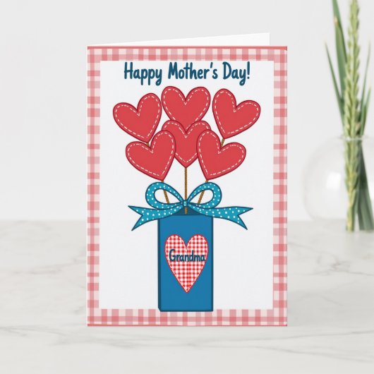 Gingham Grootmoeders Moederdag kaart (Voorkant)
