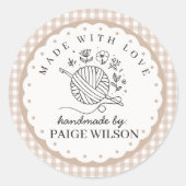 Gingham Haakwerk Ronde Sticker (Voorkant)
