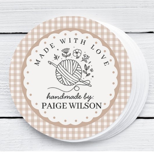 Gingham Haakwerk Ronde Sticker