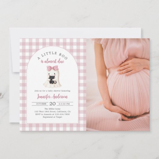 Gingham Halloween Ghost Girl Baby shower Foto Kaart (Voorkant)