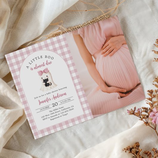 Gingham Halloween Ghost Girl Baby shower Foto Kaart