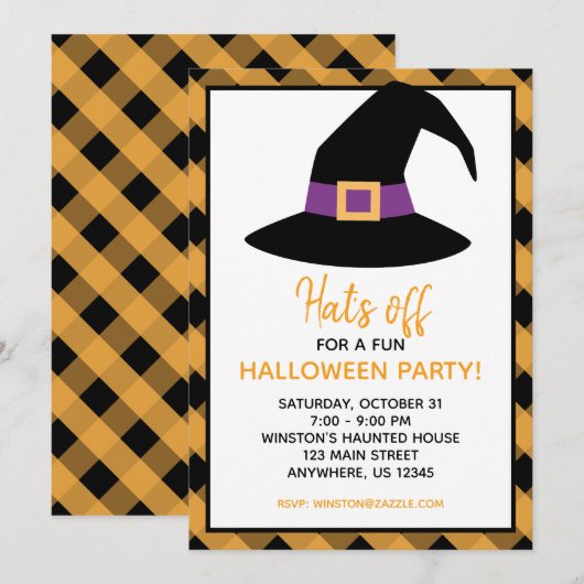 Gingham Halloween Heks Pet Party Uitnodigingen (Voorkant / Achterkant)