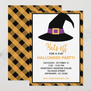 Gingham Halloween Heks Pet Party Uitnodigingen