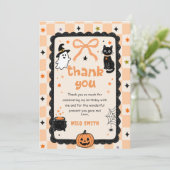 Gingham Halloween Verjaardag Bedankt Kaart (Staand voorkant)