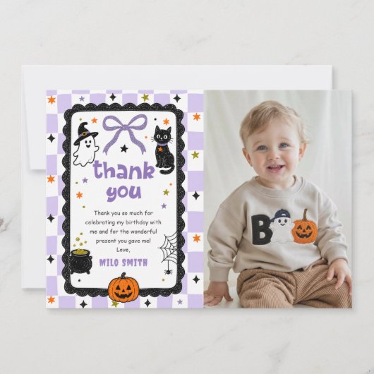 Gingham Halloween Verjaardag Bedankt Kaart (Voorkant)