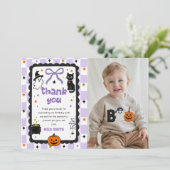 Gingham Halloween Verjaardag Bedankt Kaart (Staand voorkant)