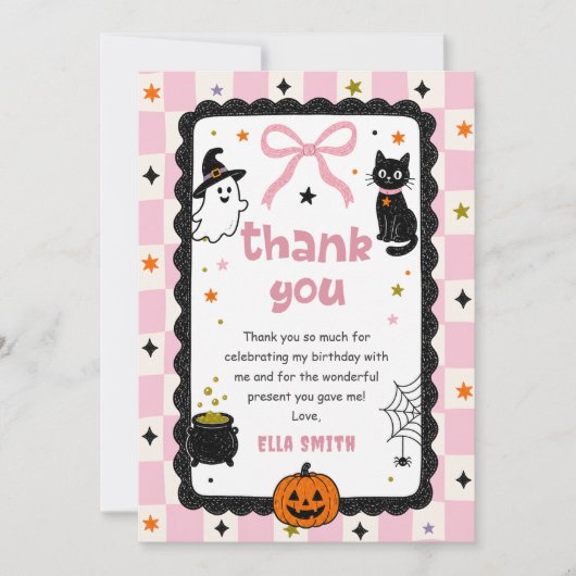 Gingham Halloween Verjaardag Bedankt Kaart (Voorkant)