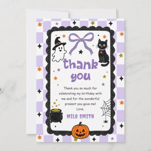 Gingham Halloween Verjaardag Bedankt Kaart (Voorkant)