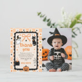 Gingham Halloween Verjaardag Foto Bedankkaart (Staand voorkant)