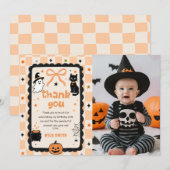 Gingham Halloween Verjaardag Foto Bedankkaart (Voorkant / Achterkant)