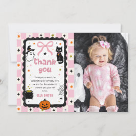Gingham Halloween Verjaardag Foto Bedankkaart