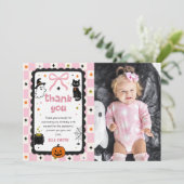 Gingham Halloween Verjaardag Foto Bedankkaart (Staand voorkant)