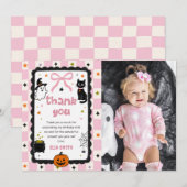 Gingham Halloween Verjaardag Foto Bedankkaart (Voorkant / Achterkant)