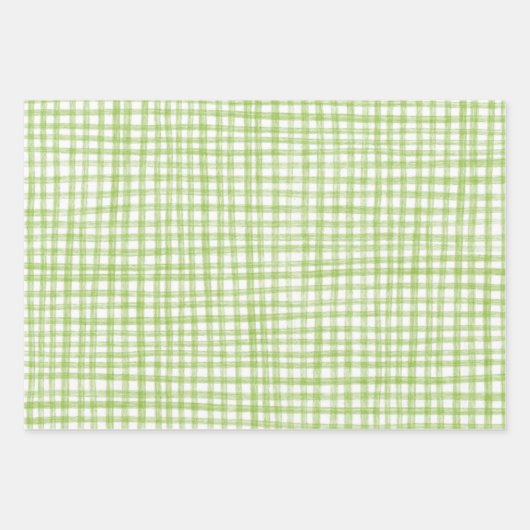 Gingham Hand-Drawn Modern Cute Green White Preppy Inpakpapier Vel (Voorkant 3)