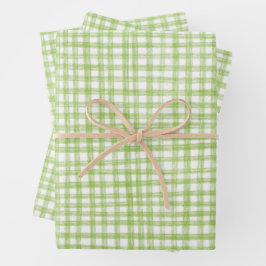 Gingham Hand-Drawn Modern Cute Green White Preppy Inpakpapier Vel