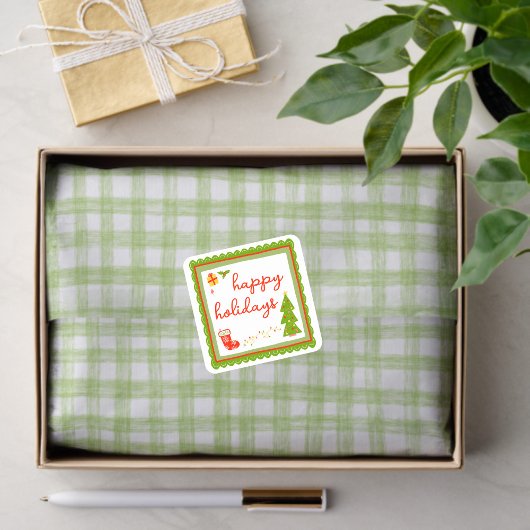 Gingham Hand-Drawn Modern Cute Green White Preppy Tissuepapier