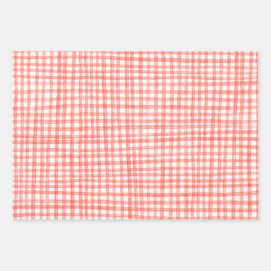 Gingham Hand-Drawn Modern Cute Red White Preppy Inpakpapier Vel (Voorkant 2)