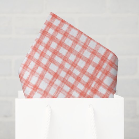 Gingham Hand-Drawn Modern Cute Red White Preppy Tissuepapier (Cadeauzakje)