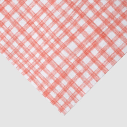 Gingham Hand-Drawn Modern Cute Red White Preppy Tissuepapier (Detail)