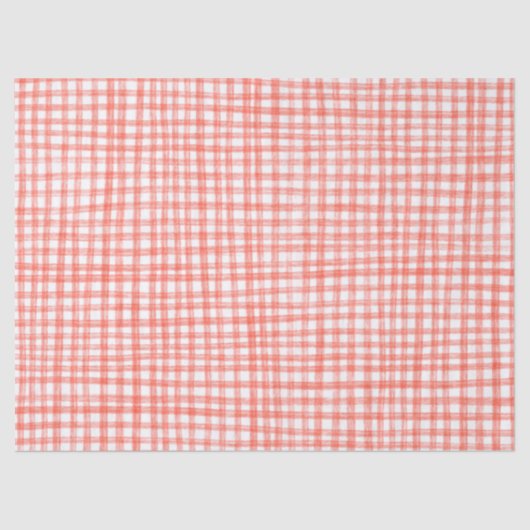 Gingham Hand-Drawn Modern Cute Red White Preppy Tissuepapier (Voorkant)