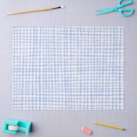 Gingham Hand-Drawn Modern Schattige Blauw Wit Prep Tissuepapier (Craft)