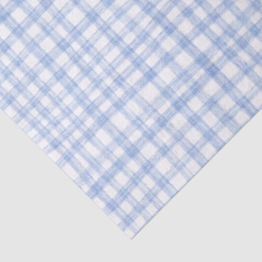 Gingham Hand-Drawn Modern Schattige Blauw Wit Prep Tissuepapier (Detail)
