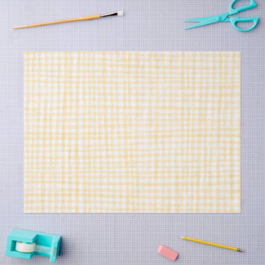 Gingham Hand-Drawn Modern Schattige Geel Wit Prepp Tissuepapier (Craft)