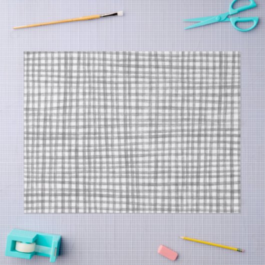 Gingham Hand-Drawn Modern Schattige Grijs Wit Prep Tissuepapier (Craft)