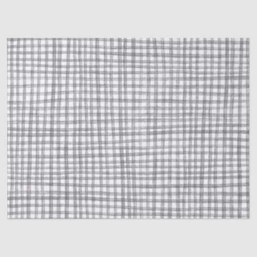 Gingham Hand-Drawn Modern Schattige Grijs Wit Prep Tissuepapier (Voorkant)