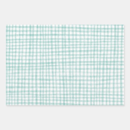 Gingham Hand-Drawn Modern Schattige Groen Wit Prep Inpakpapier Vel (Voorkant 3)