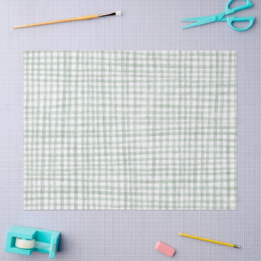 Gingham Hand-Drawn Modern Schattige Groen Wit Prep Tissuepapier (Craft)