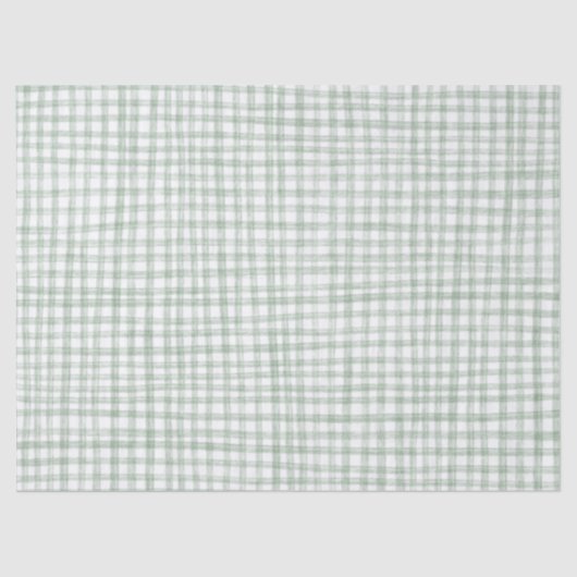 Gingham Hand-Drawn Modern Schattige Groen Wit Prep Tissuepapier (Voorkant)