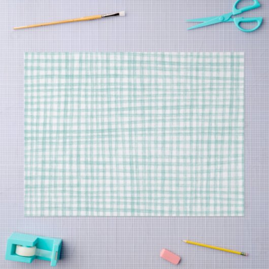 Gingham Hand-Drawn Modern Schattige Groen Wit Prep Tissuepapier (Craft)