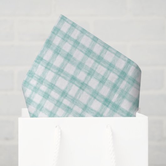 Gingham Hand-Drawn Modern Schattige Groen Wit Prep Tissuepapier (Cadeauzakje)