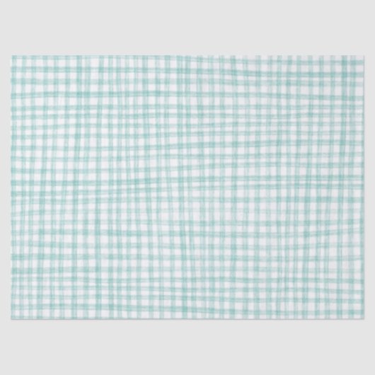 Gingham Hand-Drawn Modern Schattige Groen Wit Prep Tissuepapier (Voorkant)