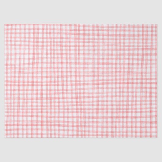 Gingham Hand-Drawn Modern Schattige Rood Wit Prepp Tissuepapier (Voorkant)