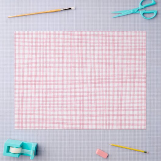 Gingham Hand-Drawn Modern Schattige Roze Witte Pre Tissuepapier (Craft)