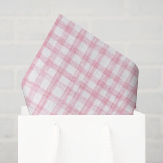 Gingham Hand-Drawn Modern Schattige Roze Witte Pre Tissuepapier (Cadeauzakje)