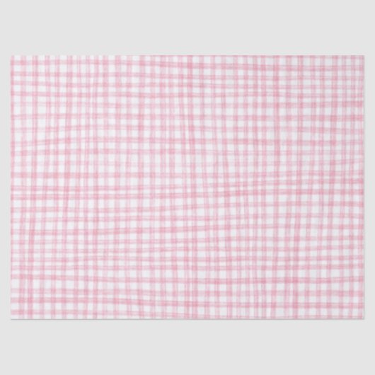 Gingham Hand-Drawn Modern Schattige Roze Witte Pre Tissuepapier (Voorkant)