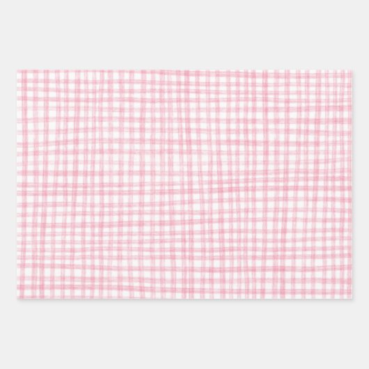 Gingham Handgetekend Modern Mooie Roze Witte Prepp Inpakpapier Vel (Voorkant)