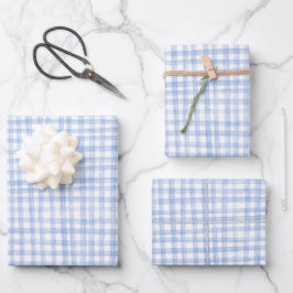 Gingham handgetekende moderne Schattigee blauw-wit Inpakpapier Vel