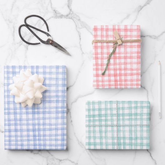 Gingham handgetekende moderne Schattigee kerstprep Inpakpapier Vel (Voorkant)