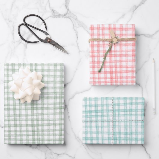 Gingham handgetekende moderne Schattigee kerstprep Inpakpapier Vel (Voorkant)